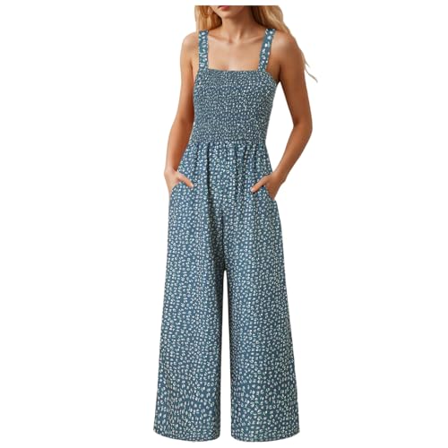 Mono Largo Mujer Verano Elegante Sexy Monos de Vestir Estampado Floral Peto de Pierna Ancha Espalda Descubierta Mono Mujer Casual Sin Mangas con Bolsillos para Fiesta Boda Playa Overalls Playsuit