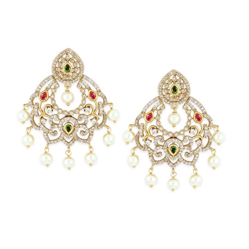 Image of Rubans Chandbali Earrings Gold Plated Traditional Pearl Detailed Jewellery Gift for Women & Girls