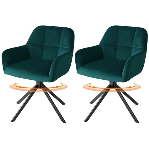Sweetcrispy Esszimmerstuhl 2er Set, 360° Drehstuhl Esszimmer, Küchenstuhl, Samt Schminktisch Stuhl, bis 120 kg belastbar, Sessel mit...