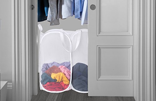 Mesh Popup Laundry Hamper - Two Compartments, Collapsible For Storage And Easy To Open. Folding Pop-Up Clothes Hampers Are Great For The Kids Room, College Dorm Or Travel. (White) #TOP6