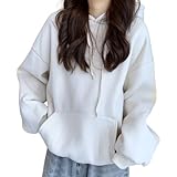 [ririka] リリカ パーカー レディース 裏起毛 ゆったり フード トップス スウェット フーディ シンプル 長袖 カジュアル 無地 厚手 プルオーバー トレーナー 秋 冬 (ホワイト,L)