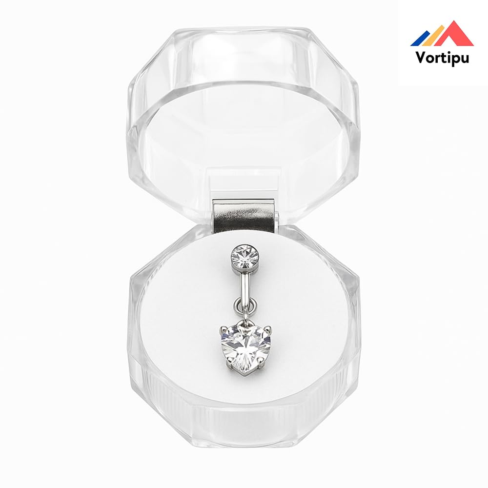 Vortipu Fake Belly Button Ring for Women & Girls - Non-Piercing Clip-On Navel Ring, 316L Stainless Steel Heart & Evil Eye CZ Design, Hypoallergenic, Silver Belly Barbell Jewelry 2