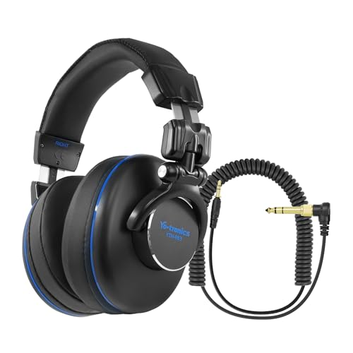 Image of Professional Over-Ear DJ Headphones Wired, Closed-Back, 90 Rotating Joints, 3.5mm Jack and 6.3mm Adapter for Recording Music Production, Studio Monitoring, Mixing, DJ Monitoring, Black