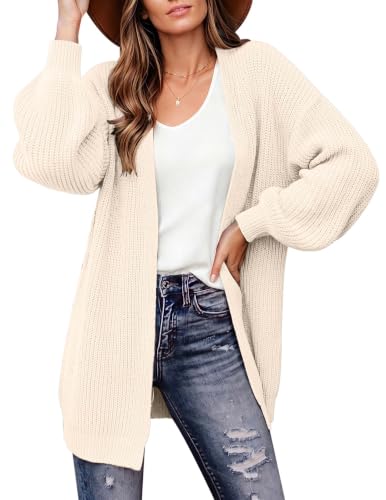 Womens Oversized Cardigan Sweater Fall Chunky Knit Open Front Cream White
