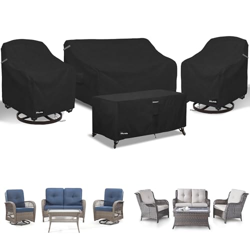 Image of ANartcle Patio Furniture Covers 4 Piece Set, 600D Waterproof Heavy Duty Outdoor Furniture Covers,Fit Wicker Patio Loveseat, Swivel Rocker Chair and Coffee Table,Black