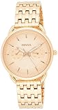 FOSSIL Damen Uhr - rundes Edelstahlgehäuse (Durchmesser 35 mm), glänzend roségold - wasserdicht bis 5 ATM