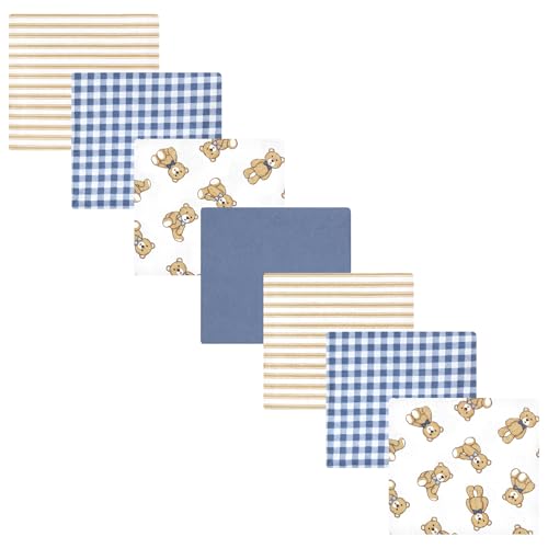 Image of Little Treasure Hudson Baby Cotton Poly Flannel Receiving Blankets Multipack, Blue Gentleman Bear, 30x30 inches