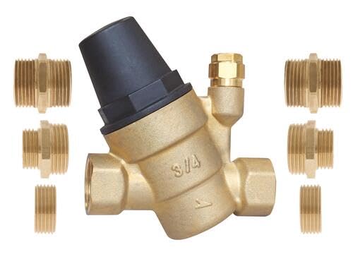SOMATHERM FOR YOU - Riduttore di Pressione Regolabile a Membrana - Compatto e Facile da Installare - FF3/4" con Multi-Raccordi - Pressione Uscita Regolabile 1-5 Bar - Giallo