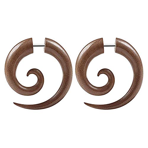 Forbidden Body Jewelry Organic Sawo Wood Fake Spiral Plug Earrings with 16g Steel Post, 6mm - 2G