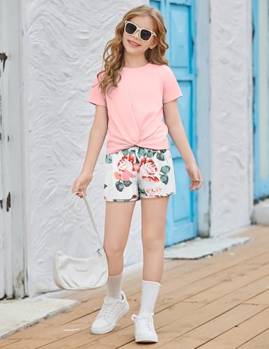Image of Arshiner Girls Casual Tie Dye Short-Sleeve T-Shirt Cute Print Summer Blouse for Girls Twist Front Tunic Tee Tops
