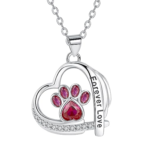 Arrebol Collar Huella Perro Plata de Ley 925 para Mujer Corazon Colgante con Perro/Gato...