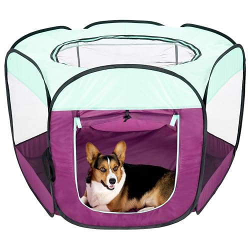 Image of Furhaven Portable Dog Playpen, Cat Playpen, Pet Playground,Kennel Foldable Indoor Outdoor Zippered Puppy Crate - Purple, Large