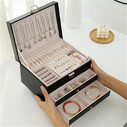 ZLMMY Dreischichtiges Multifunktionsschloss Diamant Leder Schmuckschatulle Ohrstecker Schmuck Schmuck Aufbewahrungsbox – Bild 4