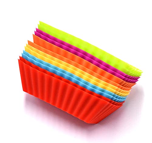 12Pcs Silicone Mini Reusable Muffin Baking Cup Small Cupcake Holders Random Color Silicone Cupcake Liners Pastry Dessert Cups Nonstick Liner Molds For Making Muffin Chocolate Bread(Rectangular) #TOP1
