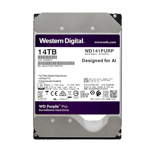 Image of Western Digital 14TB WD Purple Pro Surveillance Internal Hard Drive HDD - SATA 6 Gb /s, 512 MB Cache, 3.5 inch - WD141PURP