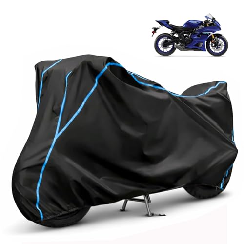 Image of Compatible with Yamaha YZF-R7 Waterproof Two Wheeler Bike Body Cover Water Resistant, Heavy Duty, UV Rays, Dust & Scratch Protection for All-Modal & Variants (Black,Sky Blue Piping)