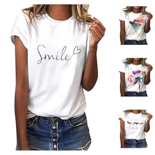 Tshirt Damen T Shirt Damen Baumwolle Sommer Tshirt Weiß Coole Shirts T-Shirt Teenager Mädchen Kleidung Weißes Tshirts Basic Weiss T- Mit Print T-Shirts Weisses Blusenshirt