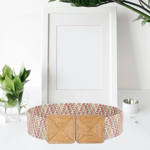 Straw Woven Elastic Belts for Women, Wide Stretch Belt for Dress Wear Ladies Braided Waist Belt Dress Belt3