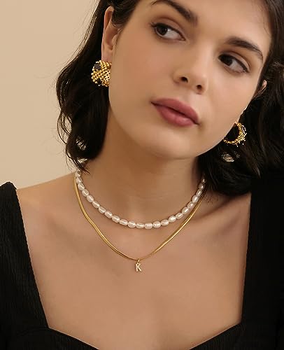 Inzheg Freshwater Pearl Necklace Choker 14K Gold Plating Handmade Dainty Baroque Cultured Gold Pearl Necklace Short Tiny Delicate Vintage Trendy Beach Aesthetic Summer Necklace Jewelry For Women Girls #TOP3