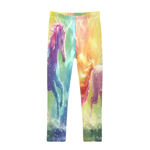 Toddler Girls Leggings Printed Yoga Pants Leggings Unicorn Standing on The Rainbow Hand-Painted Illustrat for Kids