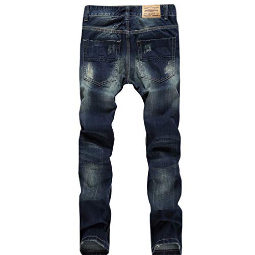 chouyatou Men's Retro Washed Casual Frayed Ripped Holes Straight Leg Denim Pants2