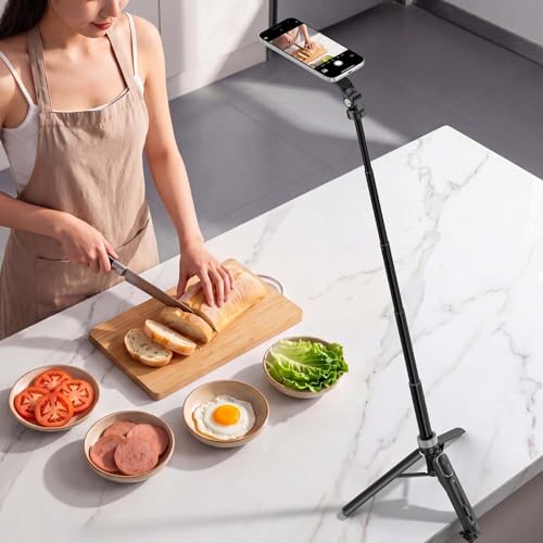 Image of ULANZI TT86 Magnetic Tripod for iPhone 17, 35 inch Extendable Selfie Stick w Remote, 2-in-1 Phone Clip&Dual Cold Shoe Mounts-Lightweight Overhead Phone Tripod Stand for Vlogging, Travel, Video Recording