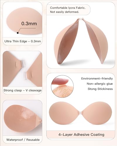 Image of MITALOO Seamless Adhesive Bra Sticky Strapless Invisible Push up Bras Silicone Backless Nipple Cover for Women Nude Black