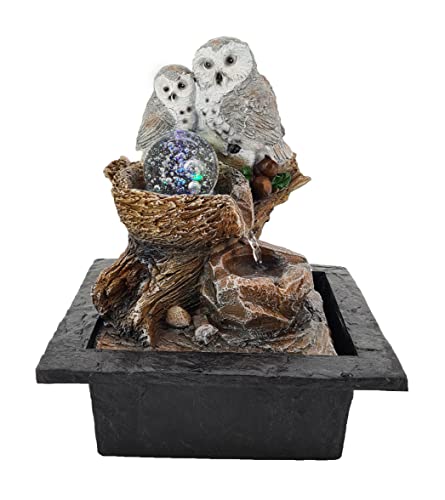 ABC Home Living ♡ Fuente de habitación, búhos, Decorativa, Efecto calmante, humidificador, polirresina, Aprox. 19 cm de Profundidad x 22 cm de Ancho x 27 cm de Alto Cover