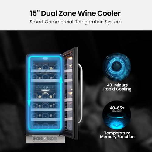 Image of Whynter 29 Bottle Wine Fridge, 15 Inch Dual Zone Wine Cooler Refrigerator, 40-65F Digital Temperature Control, 3 LED Wine Cellar, Built-in Under Counter Freestanding for Home Bar Kitchen (3.0 cu.ft)