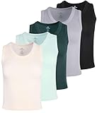 Real Essentials 5 Pack: Women's Seamless Ribbed Sleeveless Cropped Scoop Neck Tank Top - Casual Crop Top