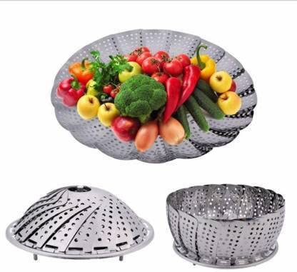MAAUVTOR Folding Vegetable Steamer Basket, 100% Stainless Steel Steamer Insert for Momus/Veggie/Seafood Cooking/Boiled Eggs with Safety Tool - Fit for Instant Pot and Adjustable (Large)