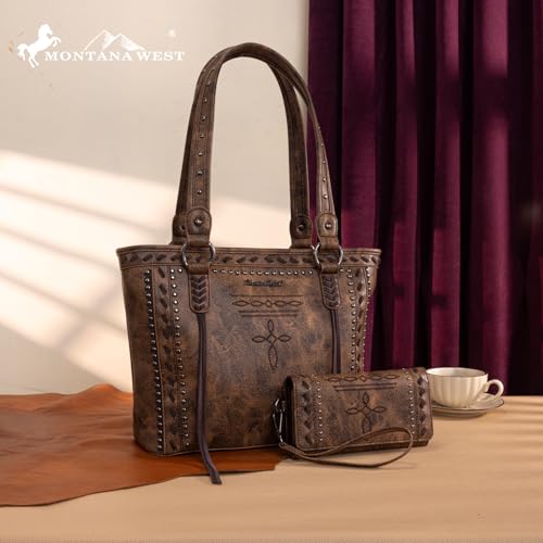 Image of Montana West Spiritual Collection Western Tote Bag for Women Vegan Leather Shoulder Handbag with Wallet