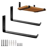 HDEYRSX 2 Stück Schwebende Regalhalterung mit Lippen,Regalwinkel Schwerlast Regalhalter Metall L-Angle Regalträger,Wandregal Halterungen für Lagerregal,mit Schrauben (30cm,Schwarz)