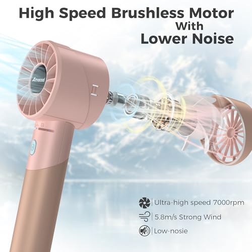 Amacool Portable Handheld Fan with Strong Air Flow, 17H Ultra-long Battery Life, 2600mAh Rechargeable 4-Speed USB Fan with Indicators, Makeup Fan for Girls, Travel Outdoors For Women(Pink) - Image 4