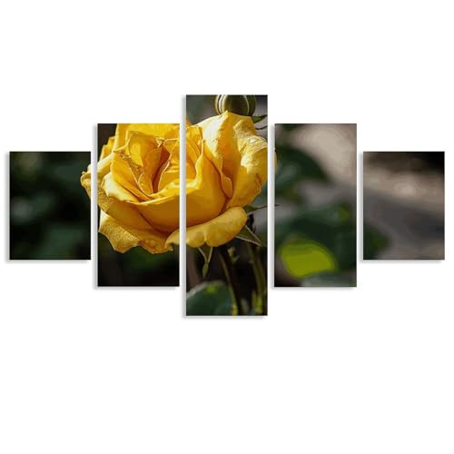 Toile de roses jaunes en 5 panneaux pour illuminer votre chambre