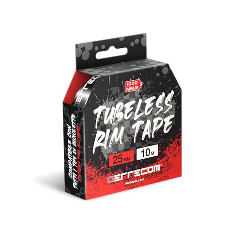 Errecom 1000 Miglia Tubeless Rim Tape 10 metri x 25 mm, Nastro Sigillante per convertire Cerchi Bici con camera d’aria in Tubeless, Ultra Resistente, include 4 Sigilli Adesivi