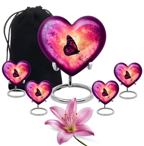 Image of Butterfly Urn Small Keepsake Burial Urn for Mom & Dad 1 Large & 4 Small | Funeral Urns for Adult Mom & Dad, Large Decorative Urns, Large Handcrafted Funeral Memorial