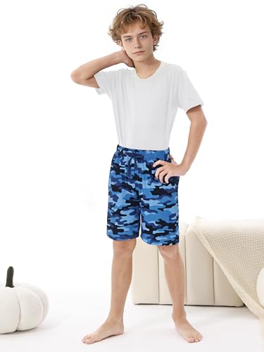 Image of Cooraby 2 Pack Boys Pajamas Shorts with Drawstring Pockets Teens Pull-on Pajamas Shorts Sport Casual Shorts for Youth