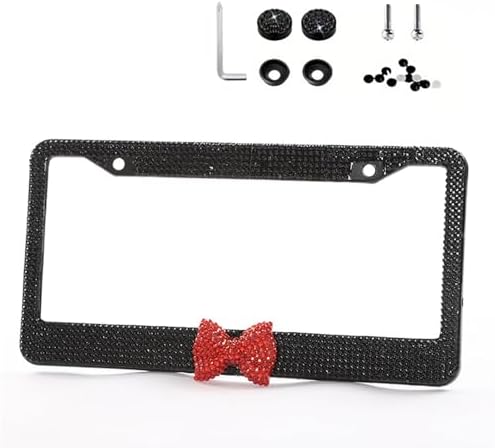 Pink Bowknot Crystal License Plate Frame - Black Frame With Rhinestones, Waterproof, Fits All Cars - View #2