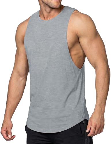 JMIERR Light Grey Tank Tops for Men Cut Off Workout Muscle Shirt Soft Training Cotton Sleeveless Fitness Gym Clothing Summer Casual Classic Top, XL