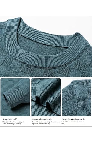 Men's Slim Fit Lightweight Sweater Crewneck Long Sleeve Plaid Knit Pullover Breathable Business Casual Tops for Fall Winter4
