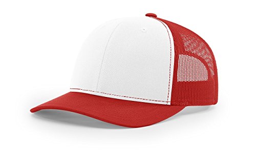 RICHARDSON White/Red 112 Mesh Back Trucker Cap Snapback Hat w/THP No Sweat Headliner