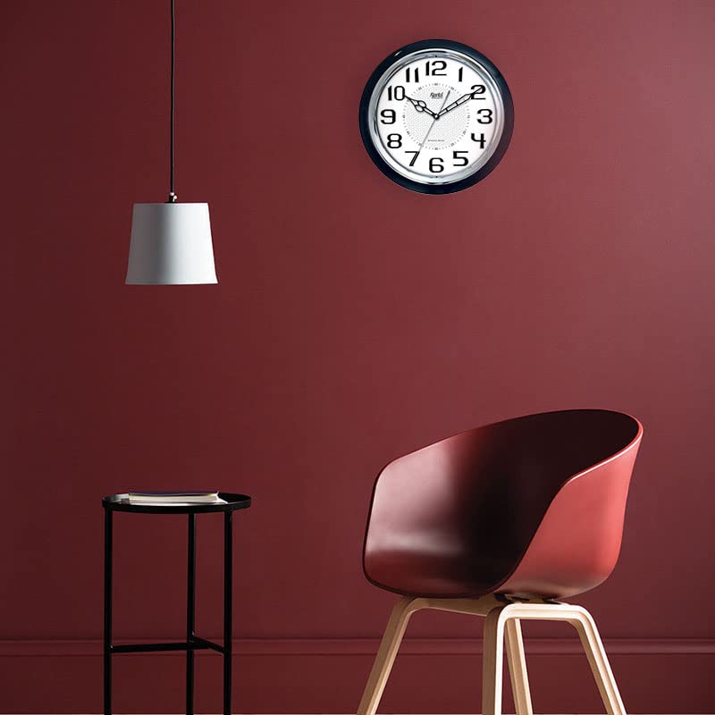 Image of Ajanta Luxury Navy Blue Wall Clock 3017 (14.8 Inch) - Elegant Silent Sweep Quiet Mechanism - Modern Statement Piece Home Decor
