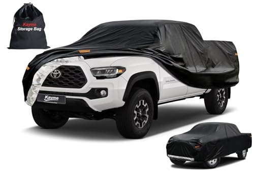 Image of Kayme Truck Cover Custom Fit Toyota Tacoma(1995-2012) Double Cab Long Bed. Full Exterior Heavy Duty Outdoor Pickup Truck Car Cover Waterproof All Weather.Car Tarp for Wind Sun Dust Protection.Black