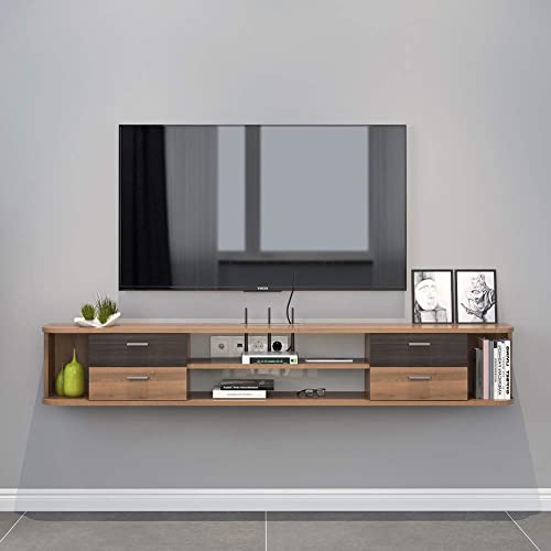 Wall Mounted Floating TV Stand Media Console Entertainment Gaming Storage Shelf Cabinet Unit with 4 Drawers Home Furniture (Walnut)
