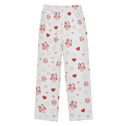 Owl Red Love Heart Boys Long Pants Soft Trousers Elastic Waist Kids Lounge Bottoms with Pockets S-XL