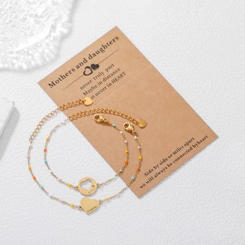 Image of DS Mother Daughter Bracelets Set,18K Gold Plated Stainless Steel Heart Jewelry for Women Girls,Mothers Day Gifts for Mom /Daughter,Adjustable Matching Bracelets for Mommy and Me gift box packaging