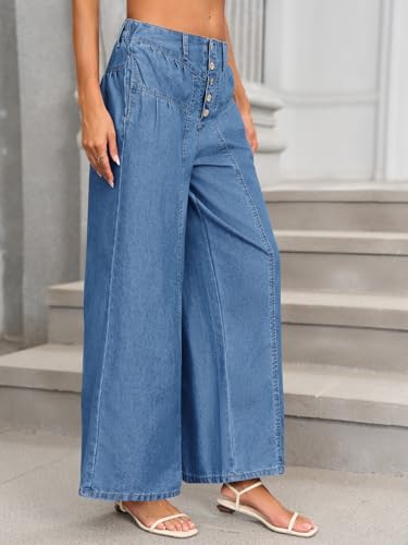 Cicy Bell Womens Wide Leg Jeans Baggy Elastic Waist Button Boyfriend Casual Loose Denim Pants with Pockets3