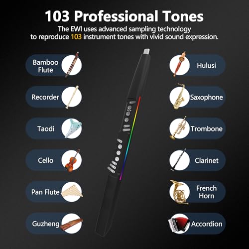 Electronic Digital Wind Instrument i99, Electronic Wind Instrument, Wireless EWI with 2 Mouthpieces,4 Fingerings,103 Tones,12 Keys,2 Speakers plug in Headphone, Audio for Adult Students Beginners