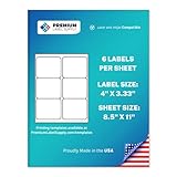 Premium Label Supply White Sticker FBA Labels – 4' x 3.33' – Laser/Inkjet Compatible – (6...